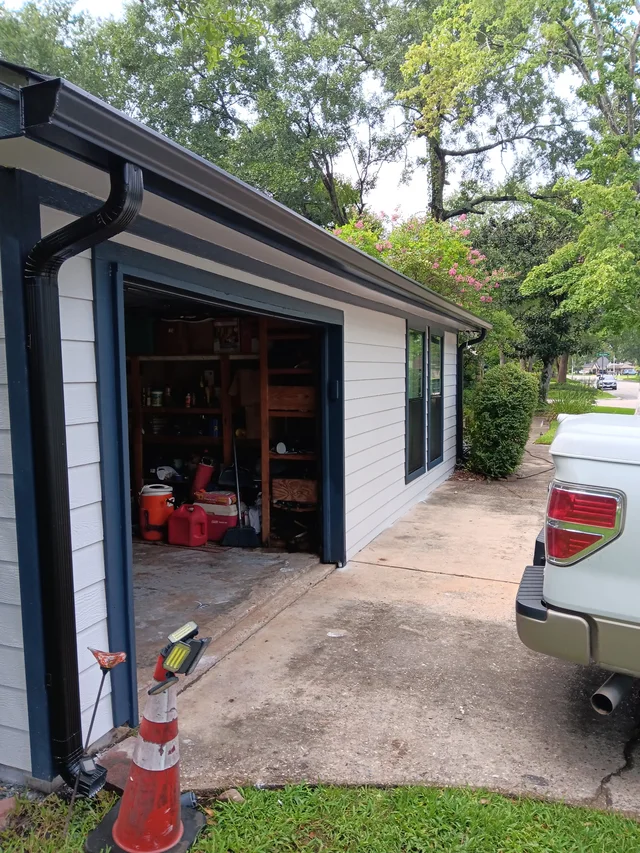 Gutter line above a residential garage entrance