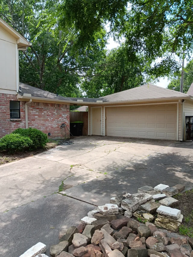 Gutter line above a residential garage entrance