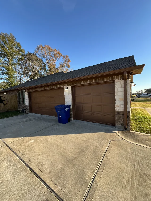 Gutter line above a residential garage entrance