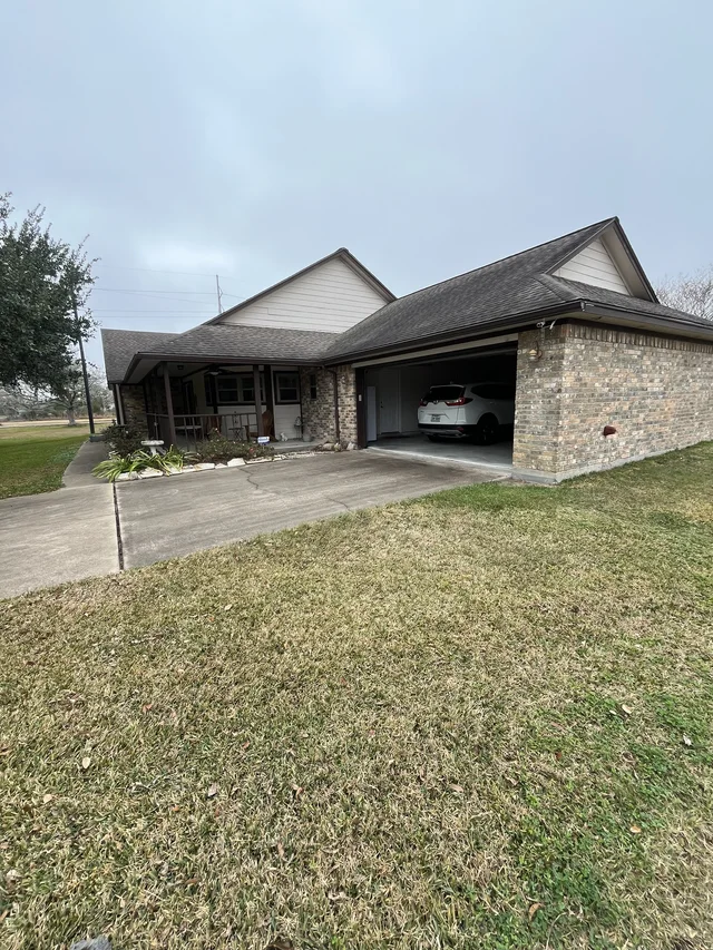 Gutter line above a residential garage entrance