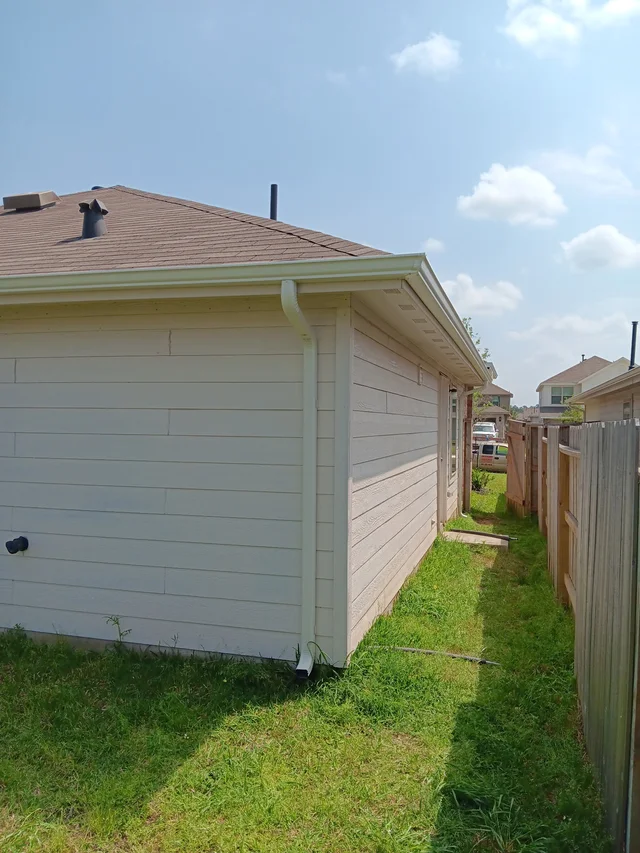 Gutter line above a residential garage entrance